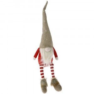 Джудже от плат с висящи крака, кафяво с червена дрешка, 50 см