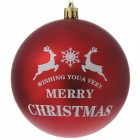 Топка MERRY CHRISTMAS с елени, червена, гланц и мат, 12 бр. 8 см