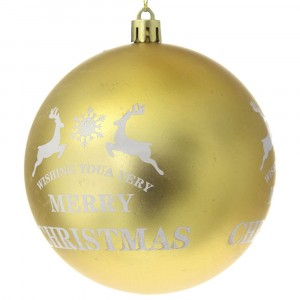 Топка MERRY CHRISTMAS с елени, златна, гланц и мат, 12 бр. 8 см