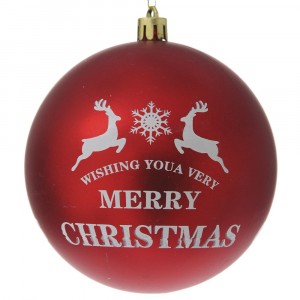 Топка MERRY CHRISTMAS с елени, червена, гланц и мат, 9 бр. 10 см