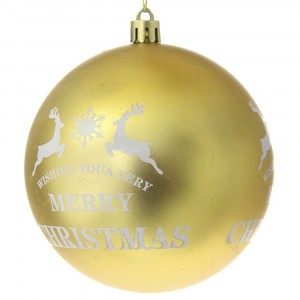 Топка MERRY CHRISTMAS с елени, златна, гланц и мат, 9 бр. 10 см