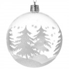 Топка пластик, прозрачна, зимна гора, бяла с брокат, 6 бр., 8 см