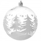 Топка пластик, прозрачна, зимна гора, бяла с брокат, 6 бр., 10 см
