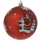 Топка пластик, червена, Дядо Коледа и комин, мат и гланц, к-т  4 бр., 10 см