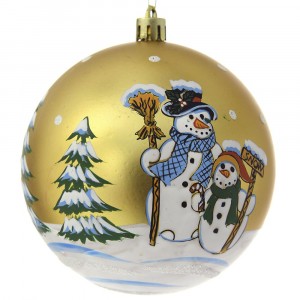 Топка пластик, златна, Снежко, мат и гланц, к-т  6 бр., 8 см