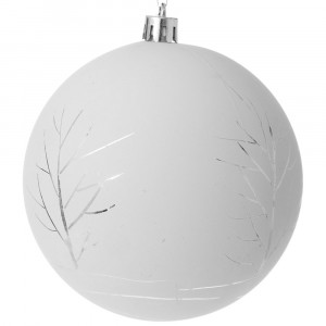Топка пластик, бяла със сребърни дръвчета, мат , к-т  6 бр., 8 см