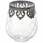 Стъклен свещник с метален обков, Ф9х11 см