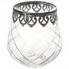 Стъклен свещник с метален обков, Ф13х14 см