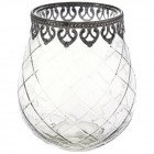 Стъклен свещник с метален обков, Ф16х18 см