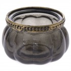 Свещник опушено стъкло с метален обков, Ф9х6 см