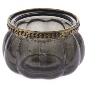 Свещник опушено стъкло с метален обков, Ф9х6 см