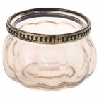 Свещник розово стъкло с метален обков, Ф9х6 см