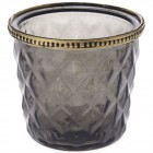 Свещник опушено стъкло с метален обков, Ф11х10 см