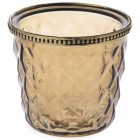 Свещник кафяво стъкло с метален обков, Ф11х10 см