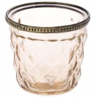 Свещник розово стъкло с метален обков, Ф11х10 см