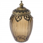 Ваза кафяво стъкло с метален обков и капак, Ф8х15 см