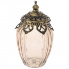 Ваза розово стъкло с метален обков и капак, Ф8х15 см