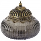 Захарница опушено стъкло с метален обков и капак, Ф18х16 см