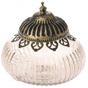 Захарница розово стъкло с метален обков и капак, Ф18х16 см