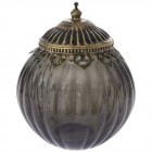 Буркан опушено стъкло с метален обков и капак, Ф16х19 см