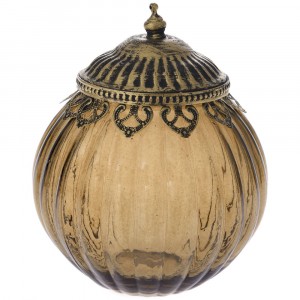 Буркан кафяво стъкло с метален обков и капак, Ф16х19см