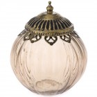 Буркан розово стъкло с метален обков и капак, Ф16х19см