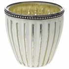 Свещник бяло стъкло с метален обков, Ф10х10см