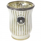 Свещник бяло стъкло с метален обков, Ф9х12см