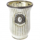 Свещник бяло стъкло с метален обков, Ф11х15см