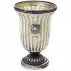 Свещник бяло стъкло с метален обков, Ф10х15 см