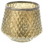 Свещник стъкло с метален обков, злато, Ф16х13см