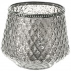 Свещник стъкло с метален обков, сребро, Ф16х13см