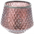Свещник стъкло с метален обков, розов, Ф16х13см