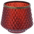 Свещник стъкло с метален обков, червен, Ф16х13см