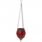 Висящ свещник стъкло с метален обков, червен, Ф12х16см