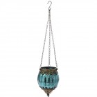 Висящ свещник стъкло с метален обков, син, Ф12х16см