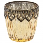 Свещник стъкло с метален обков, злато, Ф10х9см