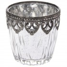 Свещник стъкло с метален обков, сребро, Ф10х9см