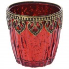 Свещник стъкло с метален обков, червен, Ф10х9см