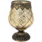 Свещник стъкло с метален обков на столче, злато, Ф13х19см