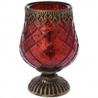 Свещник стъкло с метален обков на столче, червен, Ф13х19см