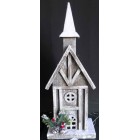 Дървена  заснежена  къща с 10 LED лампички, сиво претрито, 15х10х46 см