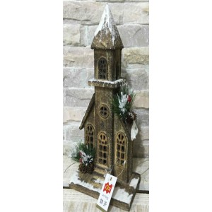 Дървена  заснежена  къща с 10 LED лампички, опушена, 17х10х38 см