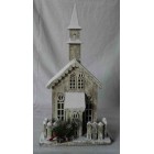 Дървена  заснежена  къща с 10 LED лампички, сиво претрито, 8х18х63 см