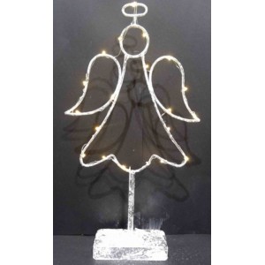 Метален светещ ангел с 20 LED лампички, сребро, 40 см