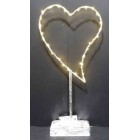 Метално светещо сърце с 20 LED лампички, сребро, 40 см