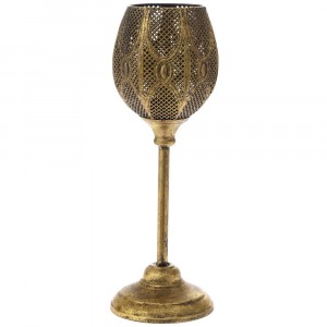 Метален свещник чаша, злато, Ф15х45 см