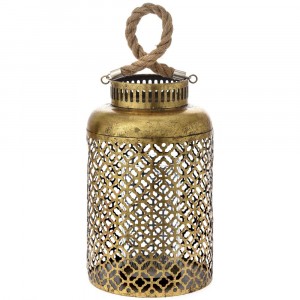 Метален светилник със стъклена чашка, злато, Ф21х35 см