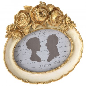 Фото рамка, полирезин, крем и злато, 19х18 см