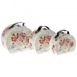 Картонени кутии чанти с кожена дръжка, флорален мотив, к-т от 3бр , 20Х13СМ